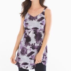 Soma Cool Nights Floral Tunic Womens Large Gray Purple Empire Waist Night Shirt